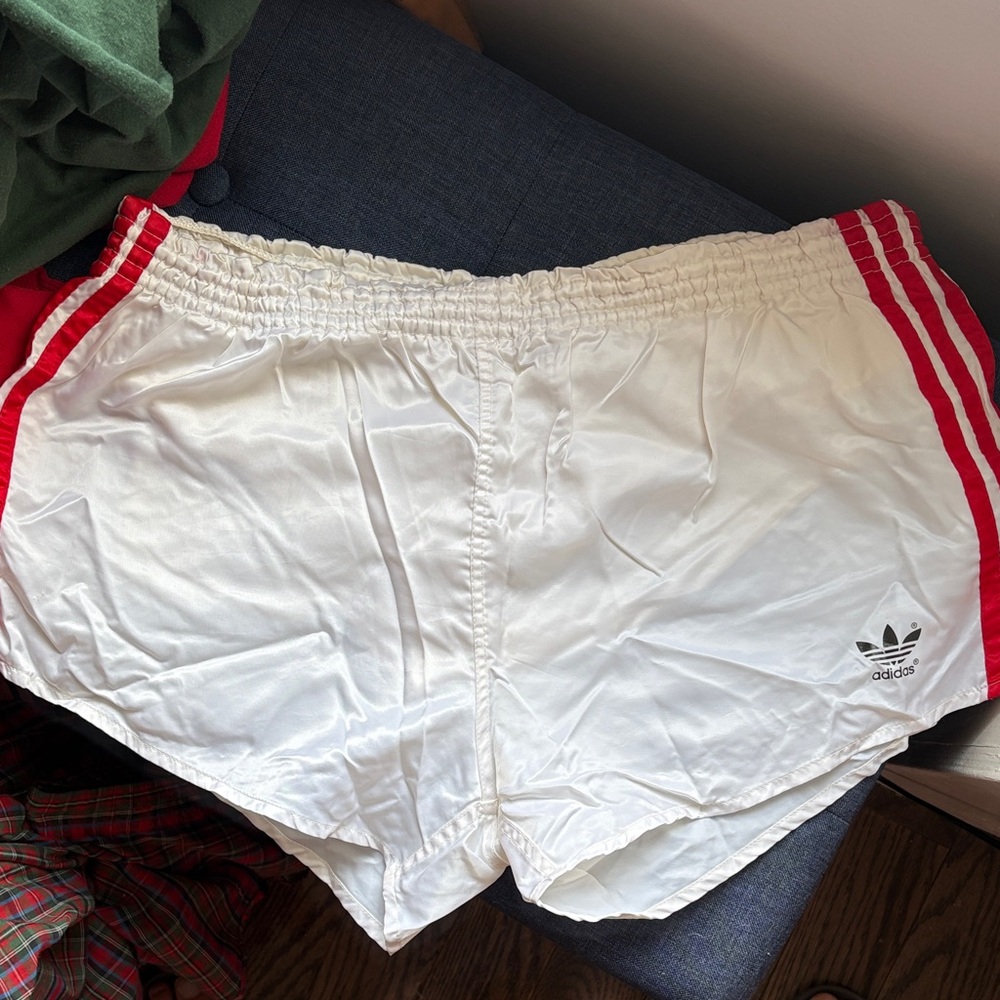Adidas Men's White Shorts with Red Stripes